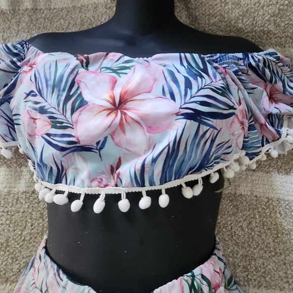 SHEIN Floral Off-Shoulder One Piece - Pink and Blue - Picture 5 of 6